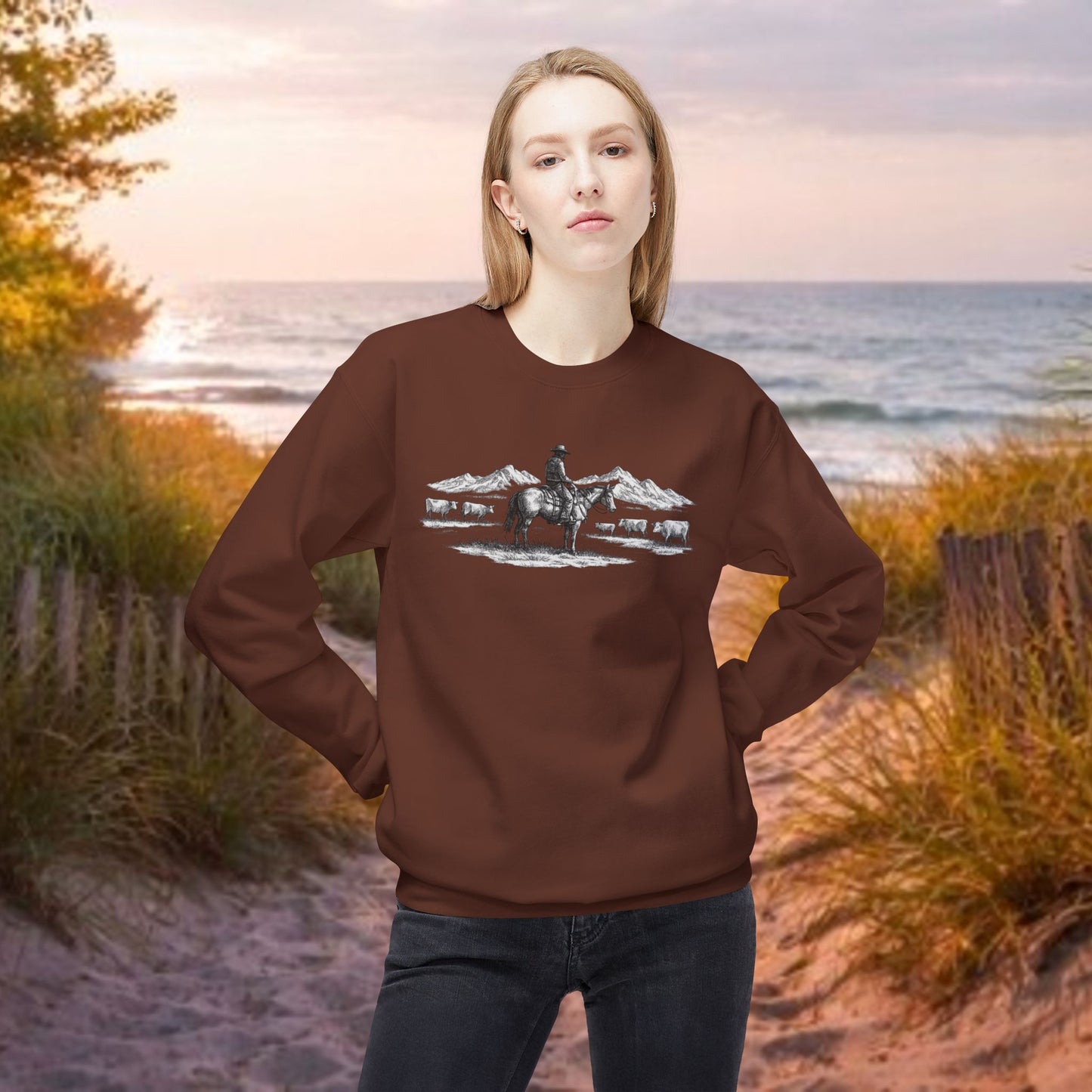 Western Cowboy Sweatshirt – Rustic Ranch Graphic Crewneck, Unisex Country Pullover