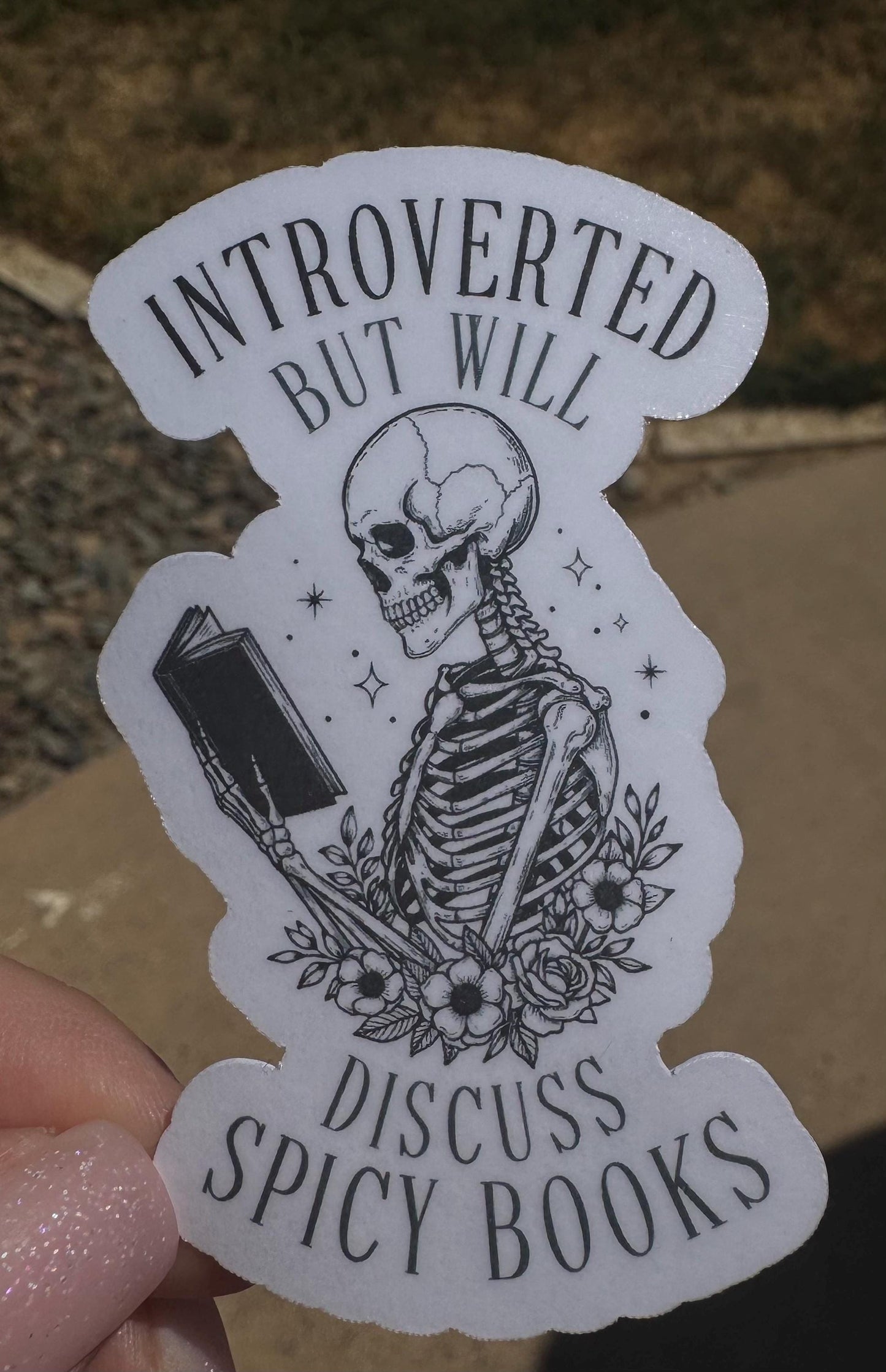 Introverted Spicy Book Sticker – Funny Skeleton Reading Decal for Laptop, Tumbler, Water Bottle • Water-Resistant Vinyl Sticker • Gift