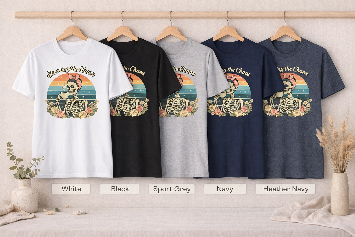 Retro Skeleton Coffee Shirt, Savoring the Chaos Graphic Tee, Vintage Cozy Aesthetic Unisex T-Shirt