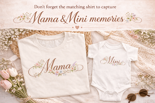 Matching Mama and Mini Set, Mama Shirt and Baby Onesie, Floral Mama Tee, Mini Baby Bodysuit, Mommy and Me Outfit, Mother Daughter Set