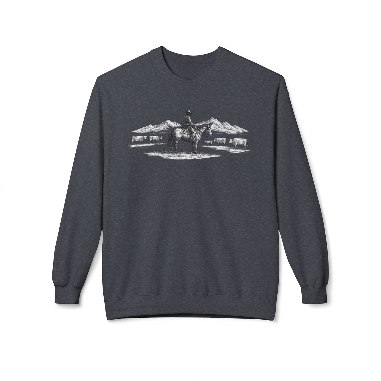Western Cowboy Sweatshirt – Rustic Ranch Graphic Crewneck, Unisex Country Pullover