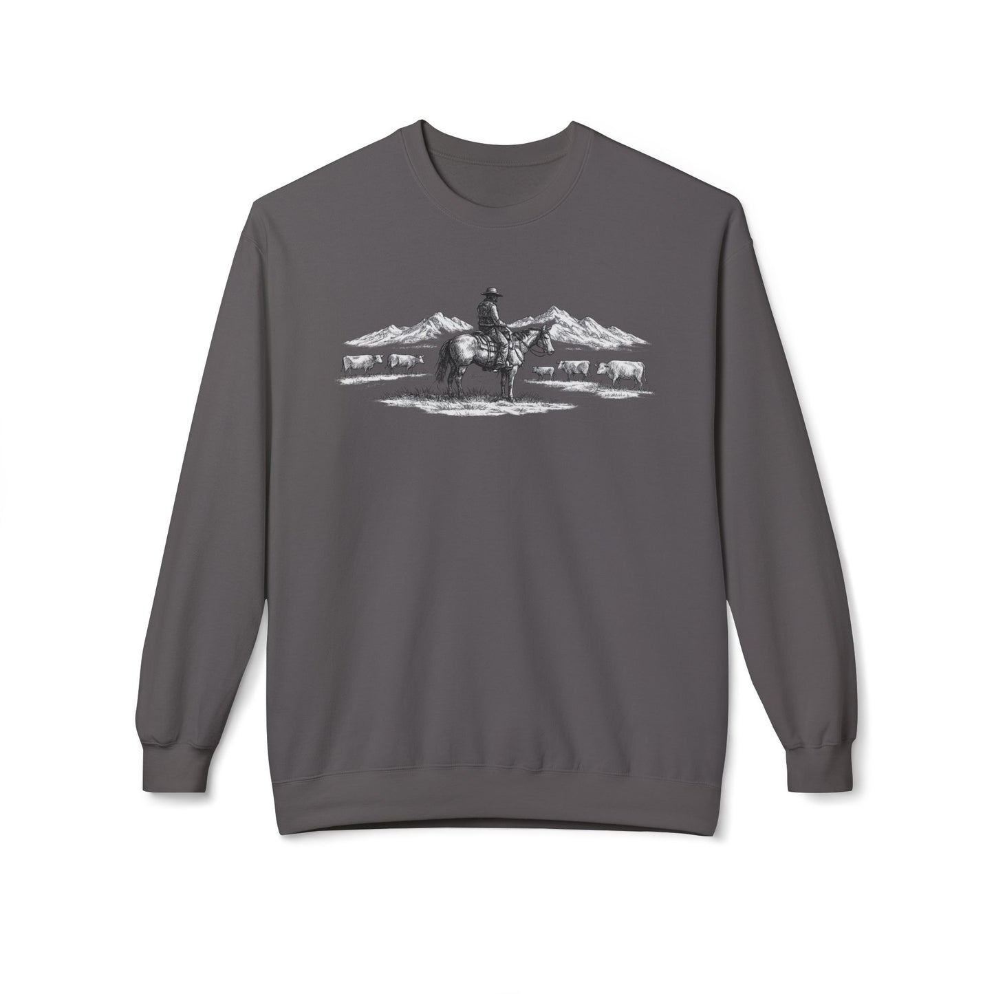 Western Cowboy Sweatshirt – Rustic Ranch Graphic Crewneck, Unisex Country Pullover