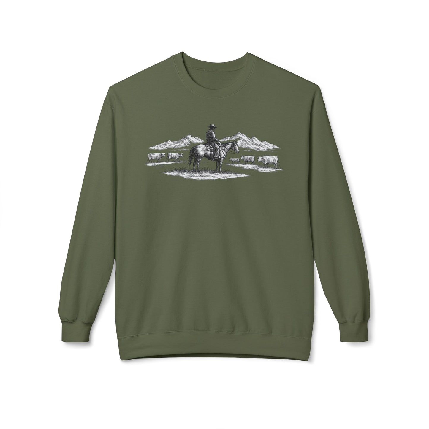 Western Cowboy Sweatshirt – Rustic Ranch Graphic Crewneck, Unisex Country Pullover