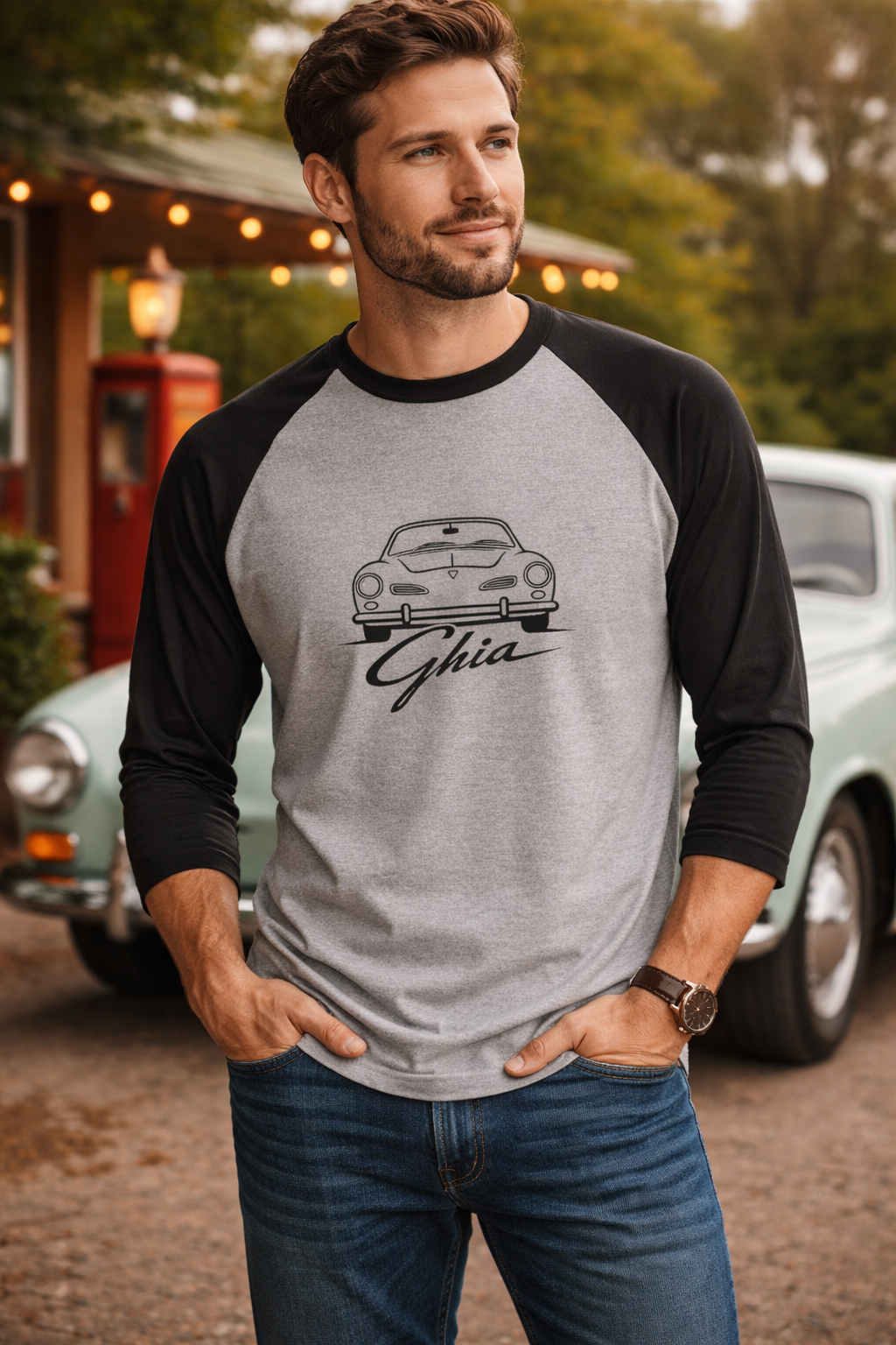 Vintage VW Karmann Ghia Shirt | Classic Car Raglan Tee | Retro Volkswagen Ghia Graphic Tee | Car Lover Gift | 3/4 Sleeve Baseball Tee