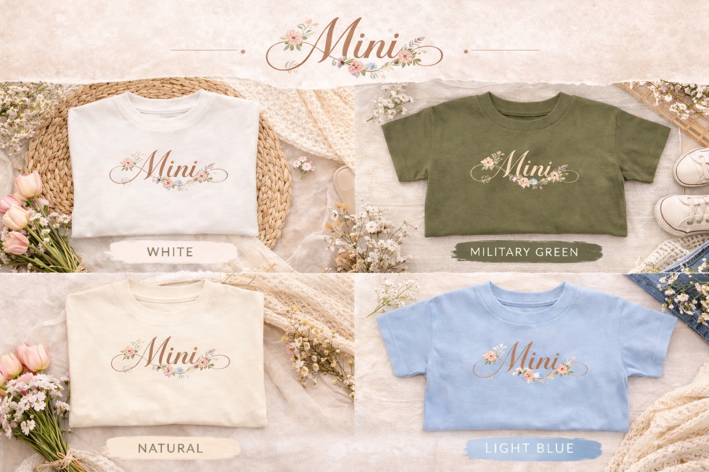 Mini Floral Shirt, Dainty Mini Tee, Matching Mama Mini Shirt, Toddler Girl Floral Tee, Wildflower Mini Shirt, Spring Toddler Top