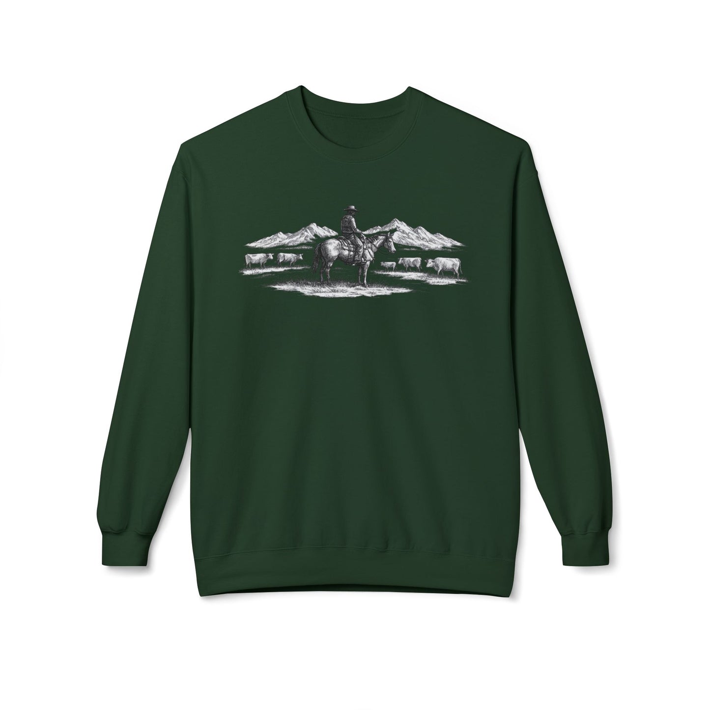 Western Cowboy Sweatshirt – Rustic Ranch Graphic Crewneck, Unisex Country Pullover