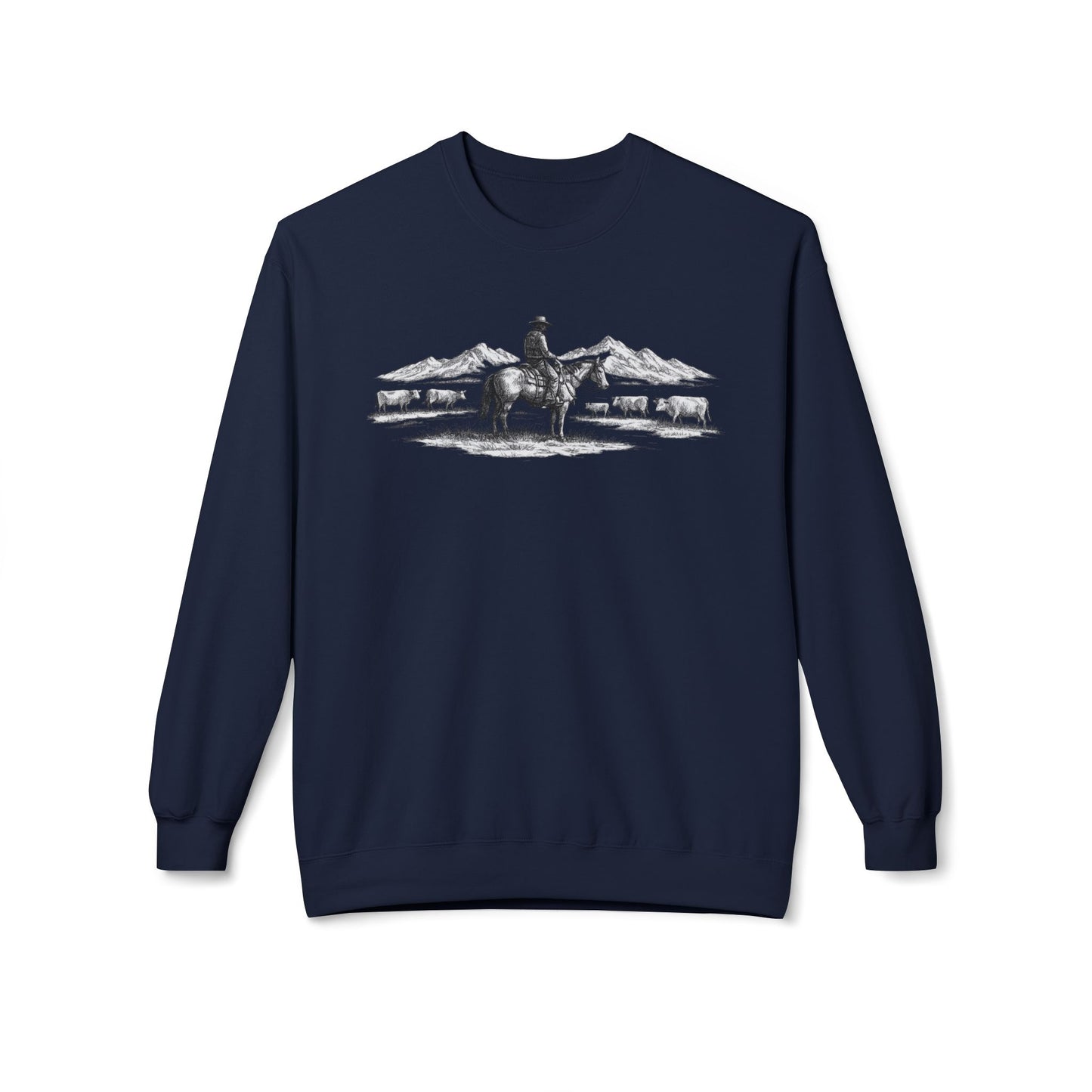 Western Cowboy Sweatshirt – Rustic Ranch Graphic Crewneck, Unisex Country Pullover