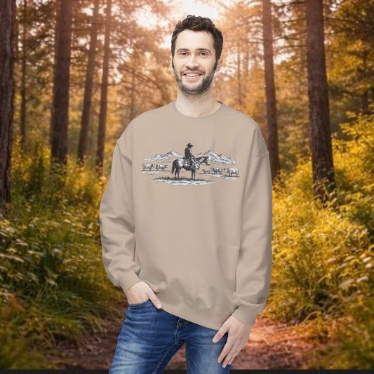 Western Cowboy Sweatshirt – Rustic Ranch Graphic Crewneck, Unisex Country Pullover