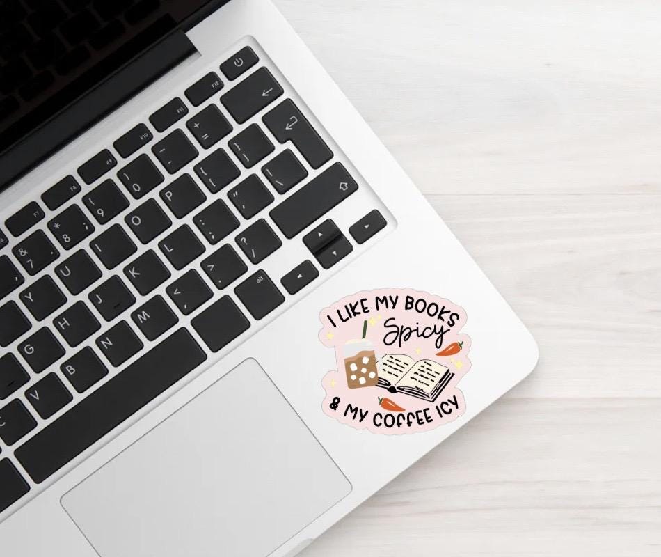 Spicy Books & Iced Coffee Sticker – Book Lover Decal for Laptop, Tumbler, Water Bottle • Waterproof Vinyl Sticker • Gift