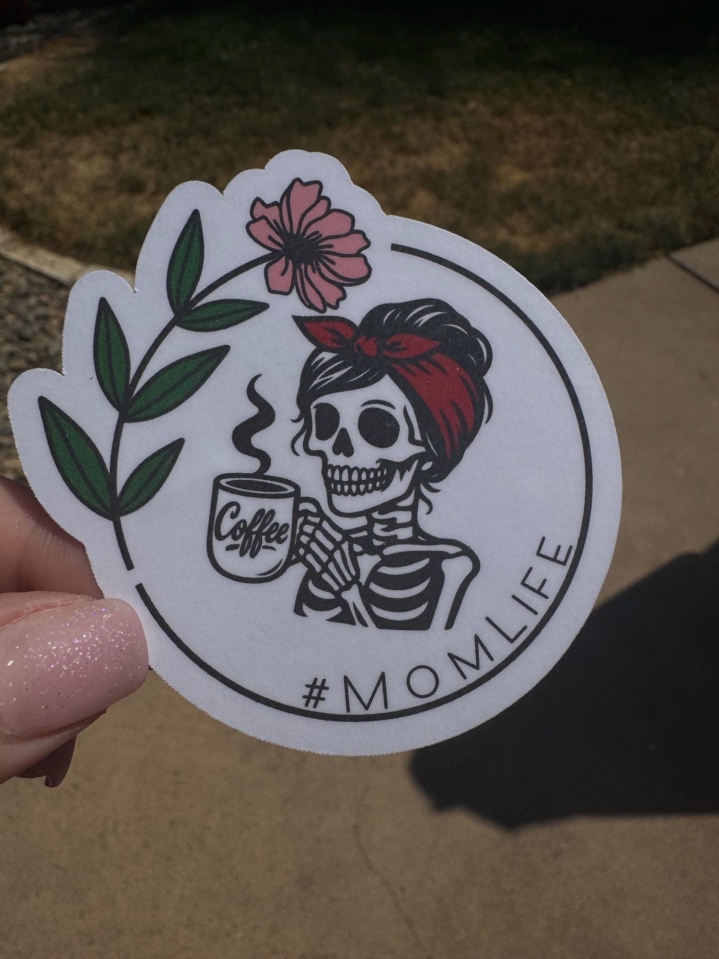 Mom Life Sticker – Funny Skeleton Decal for Laptop, Tumbler, Water Bottle • Water-Resistant Vinyl Sticker • Gift for Moms