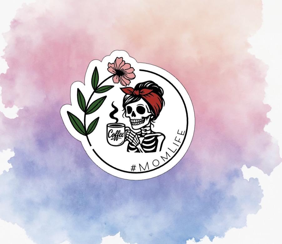 Mom Life Sticker – Funny Skeleton Decal for Laptop, Tumbler, Water Bottle • Water-Resistant Vinyl Sticker • Gift for Moms