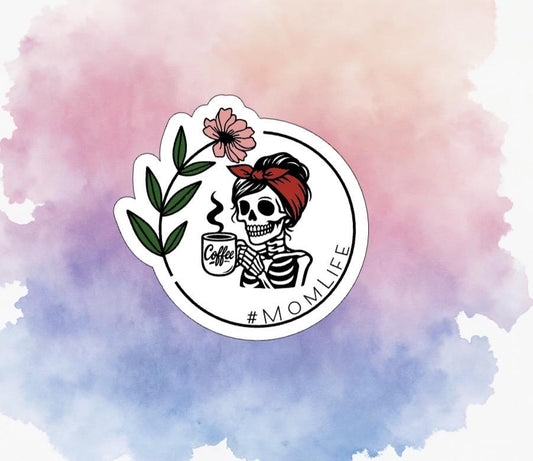 Mom Life Sticker – Funny Skeleton Decal for Laptop, Tumbler, Water Bottle • Water-Resistant Vinyl Sticker • Gift for Moms