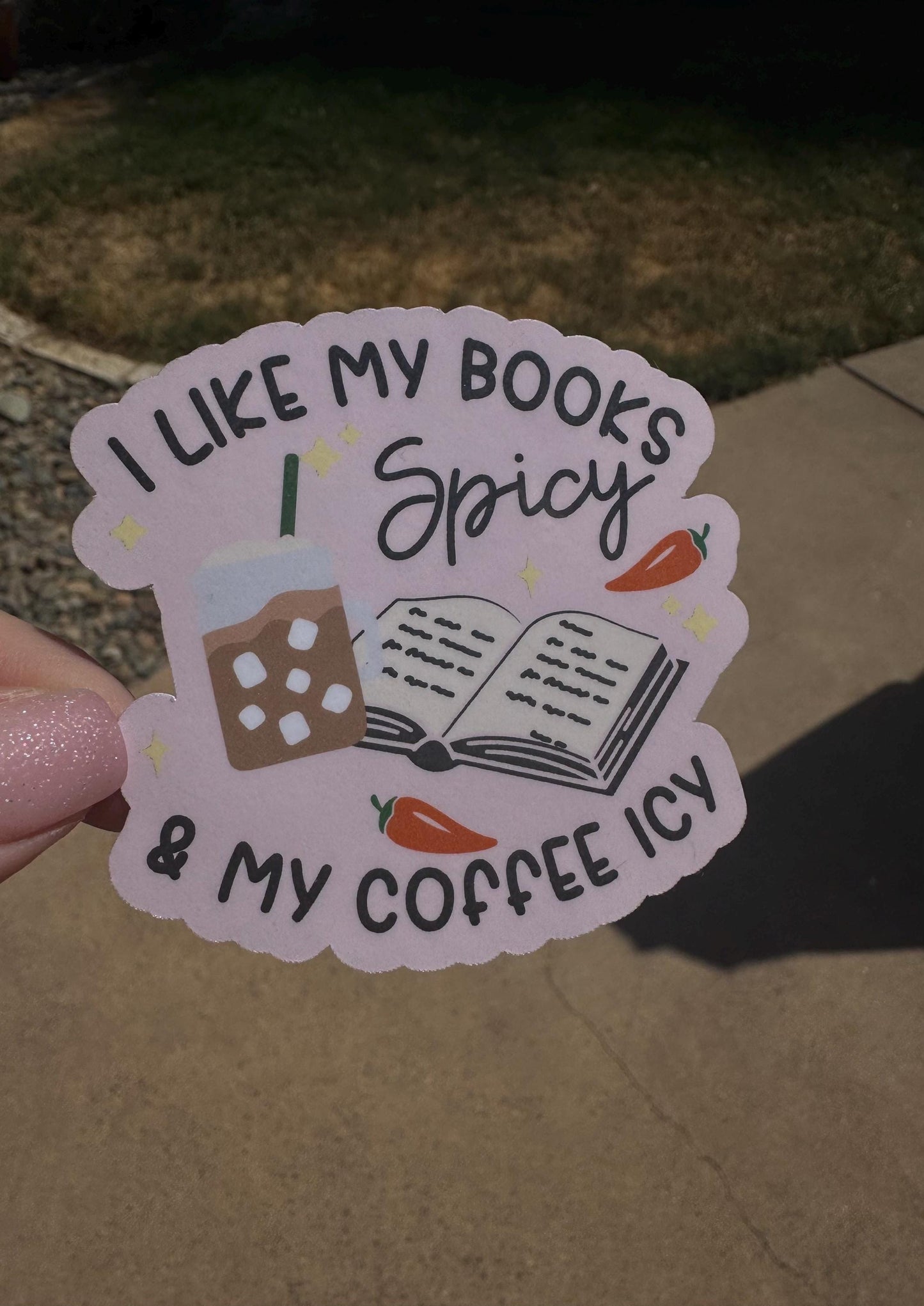 Spicy Books & Iced Coffee Sticker – Book Lover Decal for Laptop, Tumbler, Water Bottle • Waterproof Vinyl Sticker • Gift