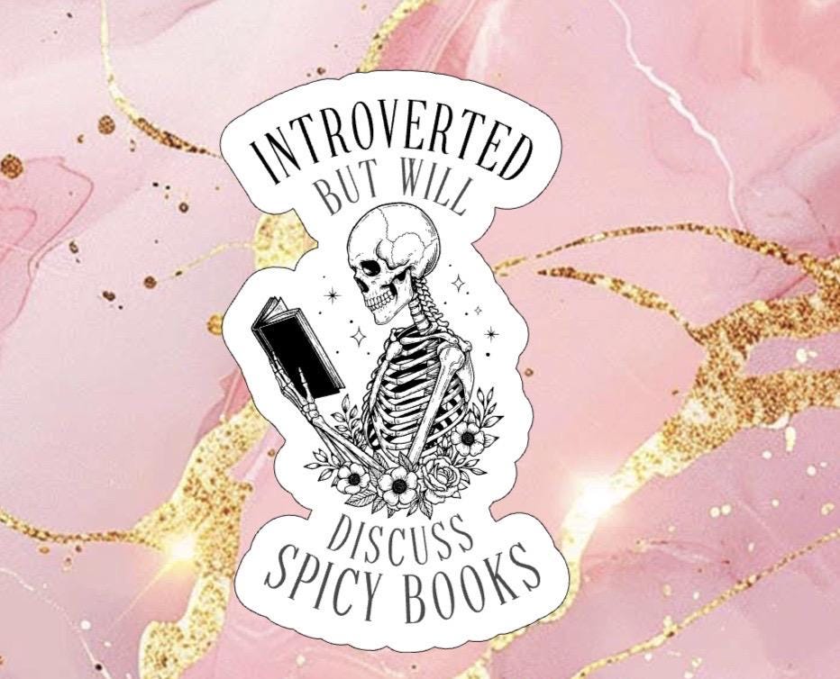 Introverted Spicy Book Sticker – Funny Skeleton Reading Decal for Laptop, Tumbler, Water Bottle • Water-Resistant Vinyl Sticker • Gift