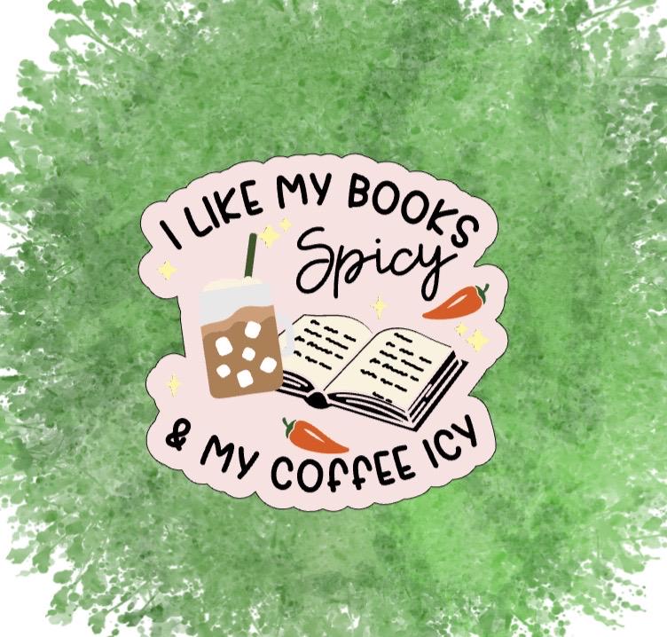 Spicy Books & Iced Coffee Sticker – Book Lover Decal for Laptop, Tumbler, Water Bottle • Waterproof Vinyl Sticker • Gift