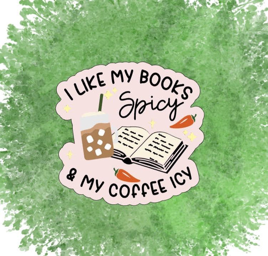 Spicy Books & Iced Coffee Sticker – Book Lover Decal for Laptop, Tumbler, Water Bottle • Waterproof Vinyl Sticker • Gift